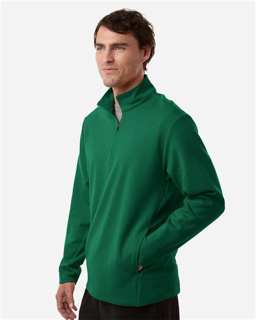 Team 365 TT401 Unisex Squad Cadet Quarter-Zip Tech Fleece Pullover - Sport Forest - model side
