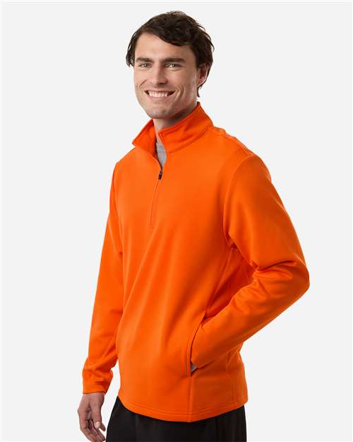 Team 365 TT401 Unisex Squad Cadet Quarter-Zip Tech Fleece Pullover - Sport Orange - model side