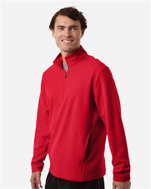 Team 365 TT401 Unisex Squad Cadet Quarter-Zip Tech Fleece Pullover - Sport Red - model side