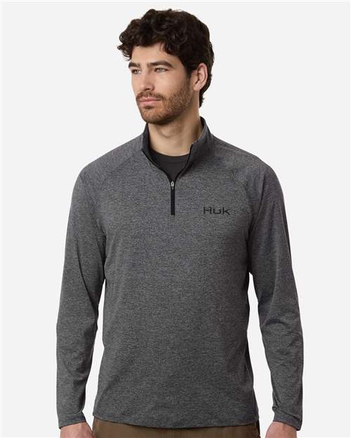 HUK H1200715 Men's Airweight Heather Quarter-Zip Pullover - Volcanic Ash Heather - model front