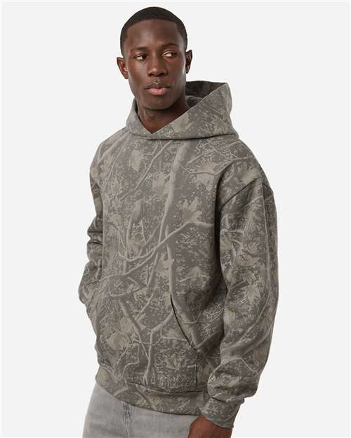 Independent Trading Co. IND330BLV Unisex Boulevard Heavyweight Hooded Sweatshirt - Deadwood Tree Camo - model side