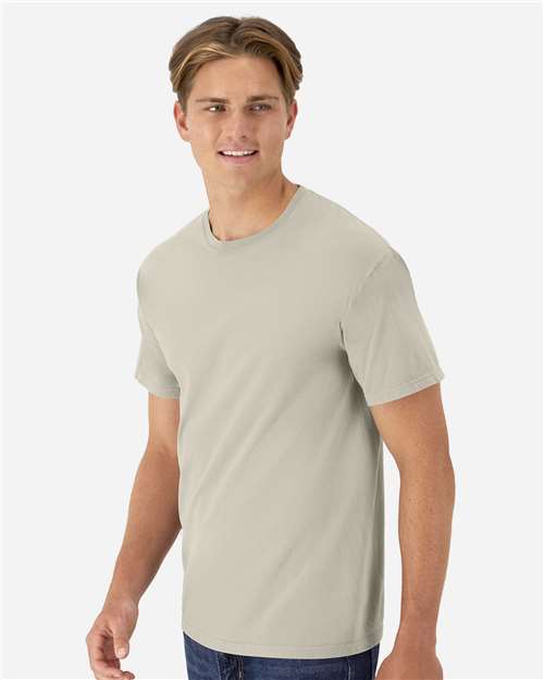 Hanes GDH100 Men's Garment-Dyed T-Shirt - Pebblestone - model side