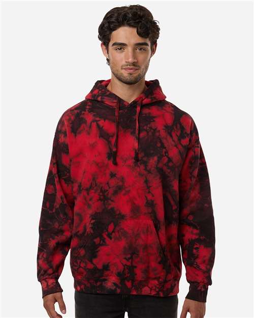 Colortone 8790 Unisex Crystal Wash Hooded Sweatshirt - Crystal Red/ Black - model front