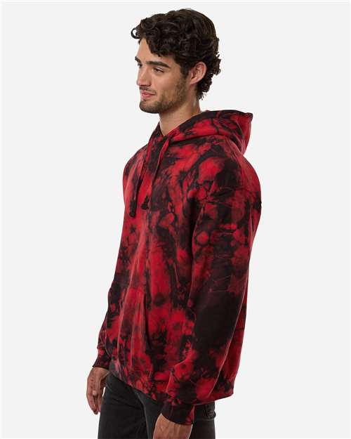 Colortone 8790 Unisex Crystal Wash Hooded Sweatshirt - Crystal Red/ Black - model side
