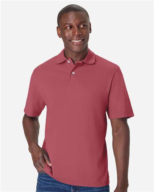 Hanes GDH116 Men's Garment-Dyed Jersey Polo - Crimson Fall - model front