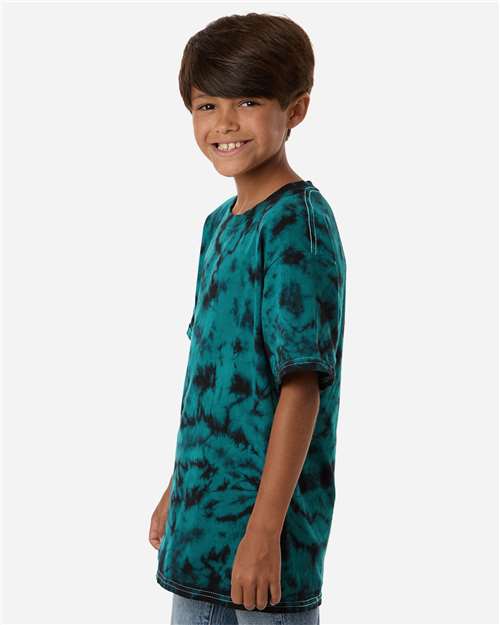 Colortone 1390Y Youth Crystal Wash T-Shirt - Crystal Teal/ Black - model side