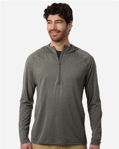 HUK H1200668 Men's Atoll Half-Zip Hooded Pullover - Moss - model front