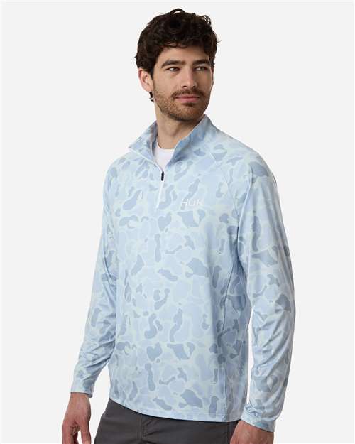 HUK H1200720 Men's Airweight KC Printed Quarter-Zip Pullover - Sky - model side