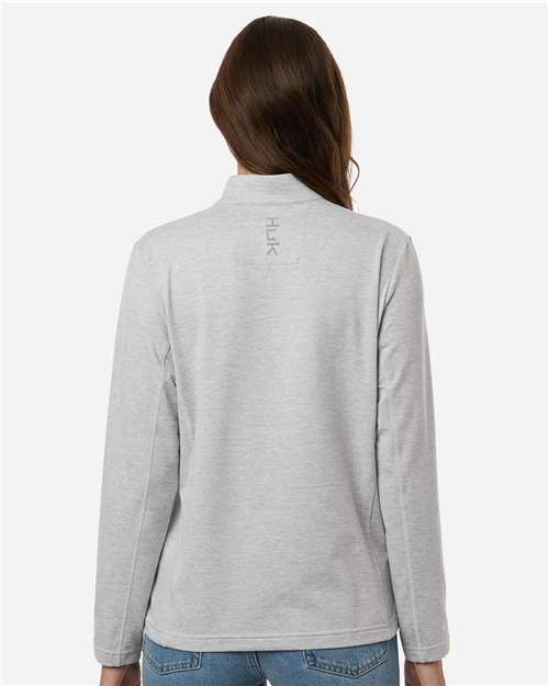 HUK H6130024 Women's Coldfront+ Quarter-Zip Pullover - Harbor Mist Heather - model back