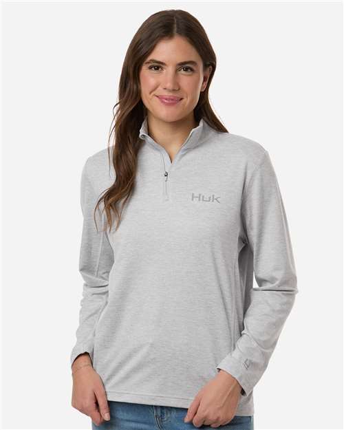 HUK H6130024 Women's Coldfront+ Quarter-Zip Pullover - Harbor Mist Heather - model front