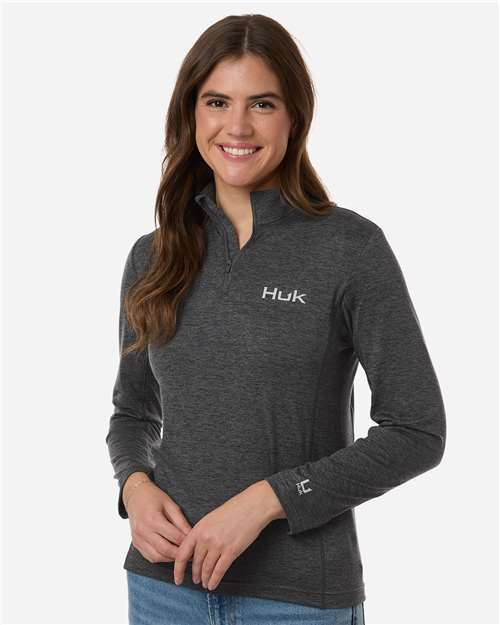 HUK H6130024 Women's Coldfront+ Quarter-Zip Pullover - Volcanic Ash Heather - model front