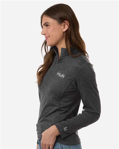 HUK H6130024 Women's Coldfront+ Quarter-Zip Pullover - Volcanic Ash Heather - model side