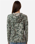 HUK H6130037 Women's Coldfront+ KC Print Hooded Sweatshirt - Volcanic Ash - model back