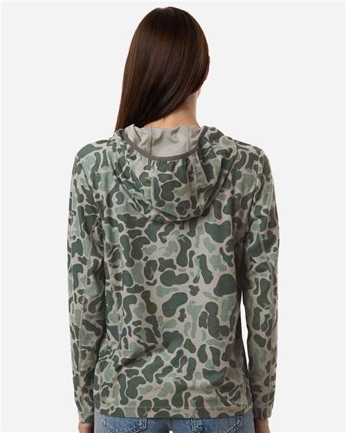 HUK H6130037 Women's Coldfront+ KC Print Hooded Sweatshirt - Volcanic Ash - model back
