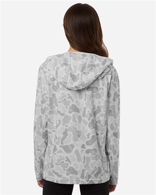 HUK H6130037 Women's Coldfront+ KC Print Hooded Sweatshirt - White - model back