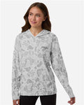 HUK H6130037 Women's Coldfront+ KC Print Hooded Sweatshirt - White - model front