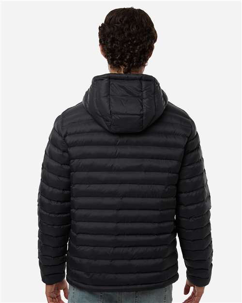 Weatherproof 26715 Men's Lightweight Poly-filled Hooded Puffer Jacket - Black - model back