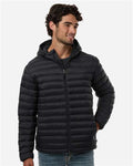 Weatherproof 26715 Men's Lightweight Poly-filled Hooded Puffer Jacket - Black - model front