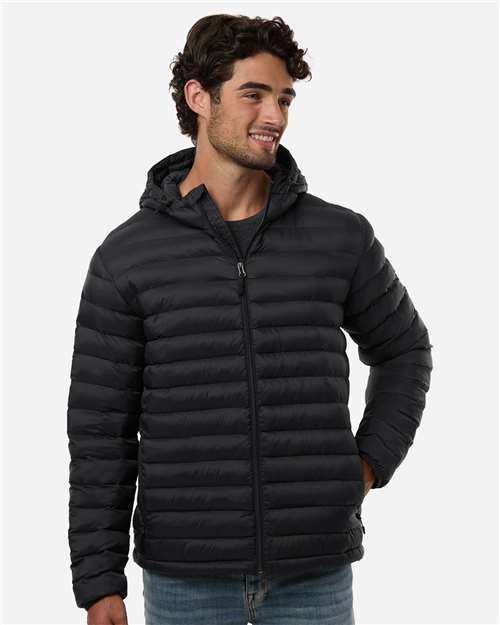 Weatherproof 26715 Men's Lightweight Poly-filled Hooded Puffer Jacket - Black - model front