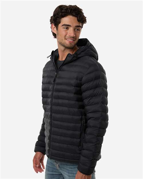 Weatherproof 26715 Men's Lightweight Poly-filled Hooded Puffer Jacket - Black - model side