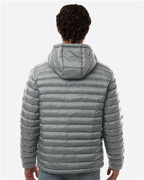 Weatherproof 26715 Men's Lightweight Poly-filled Hooded Puffer Jacket - Chelsea Grey - model back