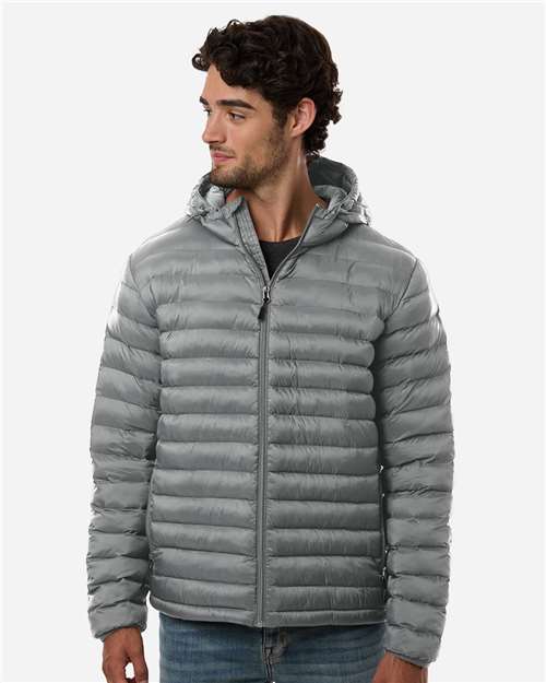 Weatherproof 26715 Men's Lightweight Poly-filled Hooded Puffer Jacket - Chelsea Grey - model front