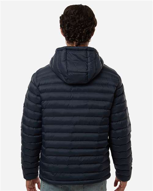 Weatherproof 26715 Men's Lightweight Poly-filled Hooded Puffer Jacket - Stormy Night - model back