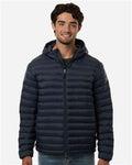 Weatherproof 26715 Men's Lightweight Poly-filled Hooded Puffer Jacket - Stormy Night - model front