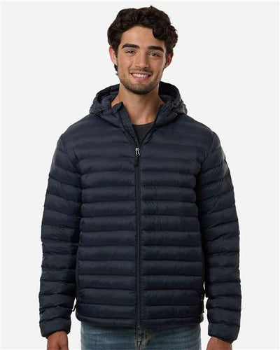 Weatherproof 26715 Men's Lightweight Poly-filled Hooded Puffer Jacket - Stormy Night - model front