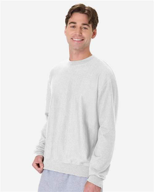 Hanes OG600 Unisex Beefy Sweats Premium Heavyweight Crewneck Sweatshirt - Ash - model side