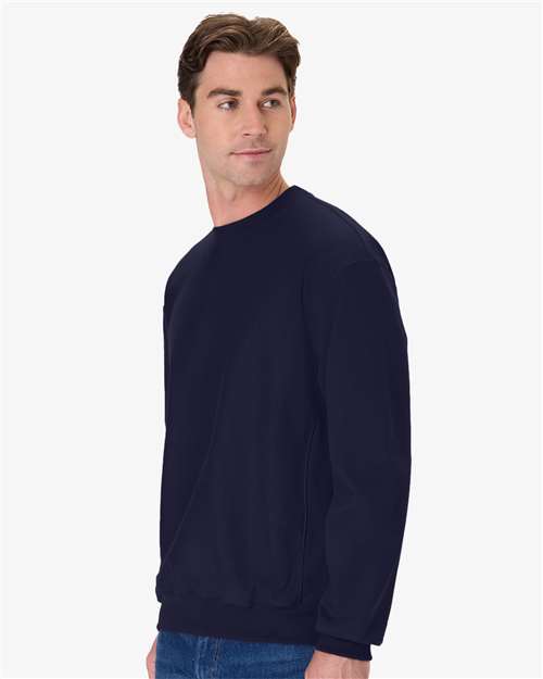 Hanes OG600 Unisex Beefy Sweats Premium Heavyweight Crewneck Sweatshirt - Athletic Navy - model side