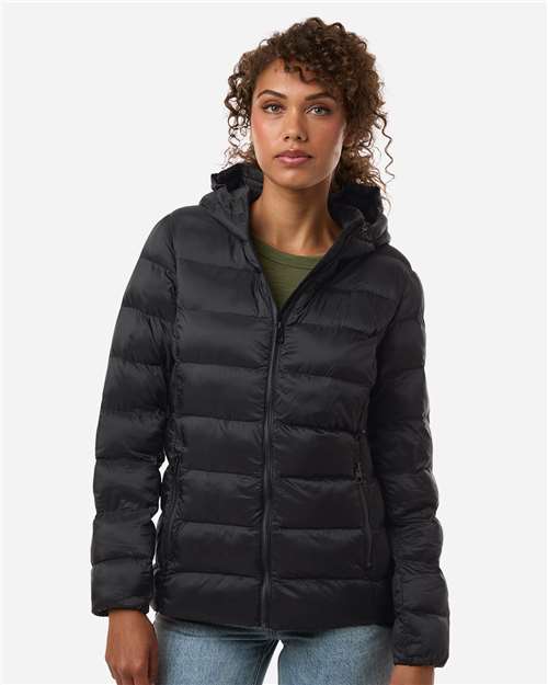 Weatherproof W26715 Women's Lightweight Poly-filled Hooded Puffer Jacket - Black - model front