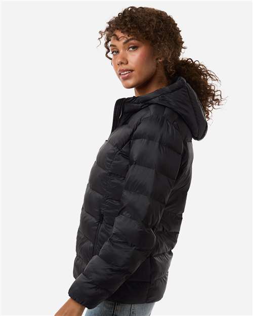 Weatherproof W26715 Women's Lightweight Poly-filled Hooded Puffer Jacket - Black - model side