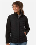 Weatherproof W26719 Women's Mixed Media Chevron Jacket - Black - model front
