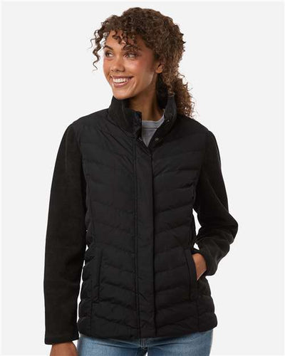 Weatherproof W26719 Women's Mixed Media Chevron Jacket - Black - model front