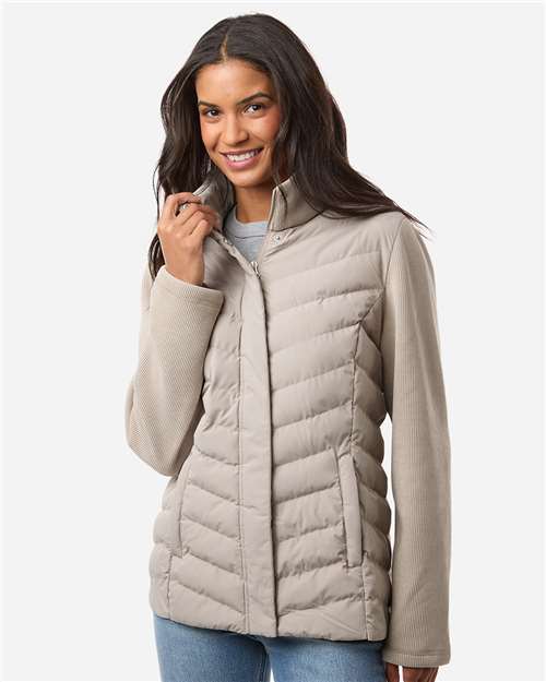 Weatherproof W26719 Women's Mixed Media Chevron Jacket - Taupe - model front