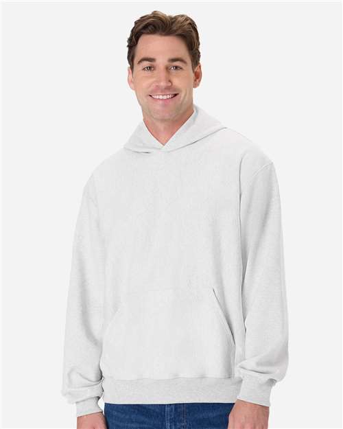 Hanes OG700 Unisex Beefy Sweats Premium Heavyweight Hooded Sweatshirt - Ash - model front