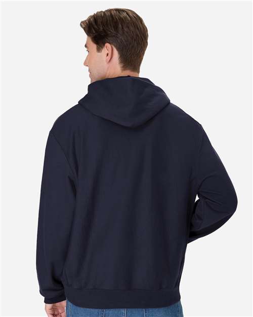 Hanes OG700 Unisex Beefy Sweats Premium Heavyweight Hooded Sweatshirt - Athletic Navy - model back