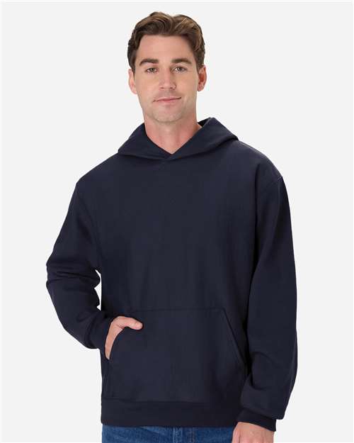 Hanes OG700 Unisex Beefy Sweats Premium Heavyweight Hooded Sweatshirt - Athletic Navy - model front