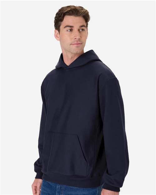 Hanes OG700 Unisex Beefy Sweats Premium Heavyweight Hooded Sweatshirt - Athletic Navy - model side