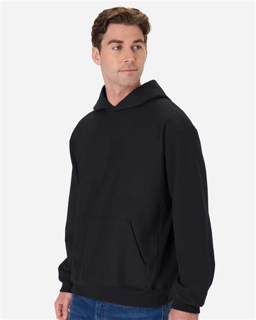 Hanes OG700 Unisex Beefy Sweats Premium Heavyweight Hooded Sweatshirt - Black - model side