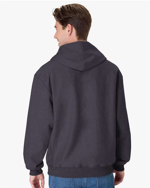 Hanes OG700 Unisex Beefy Sweats Premium Heavyweight Hooded Sweatshirt - Charcoal Heather - model back
