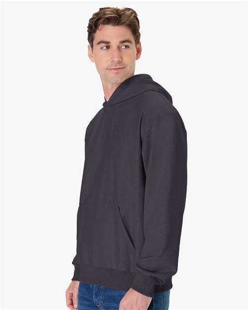 Hanes OG700 Unisex Beefy Sweats Premium Heavyweight Hooded Sweatshirt - Charcoal Heather - model side