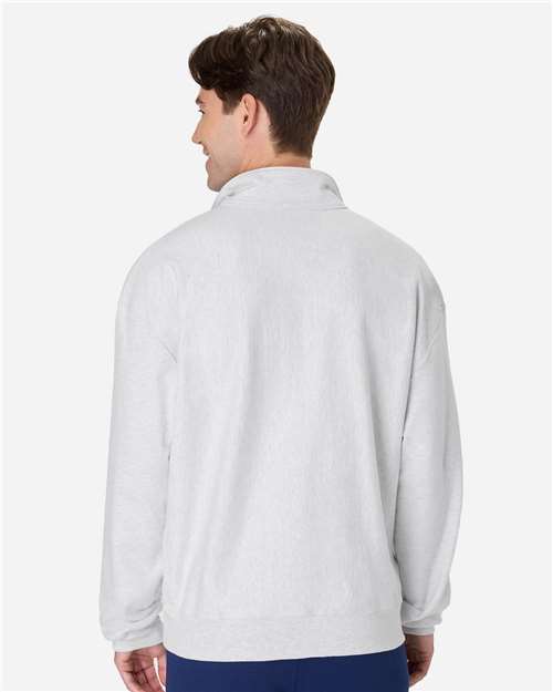 Hanes OG900 Men's Beefy Sweats Premium Heavyweight Quarter-Zip Sweatshirt - Ash - model back