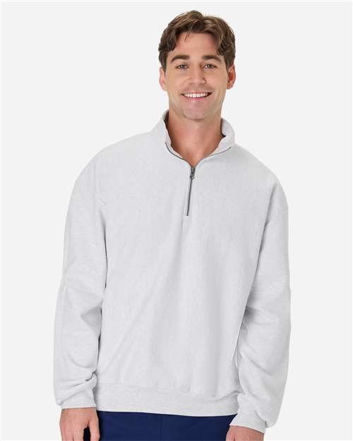 Hanes OG900 Men's Beefy Sweats Premium Heavyweight Quarter-Zip Sweatshirt - Ash - model front