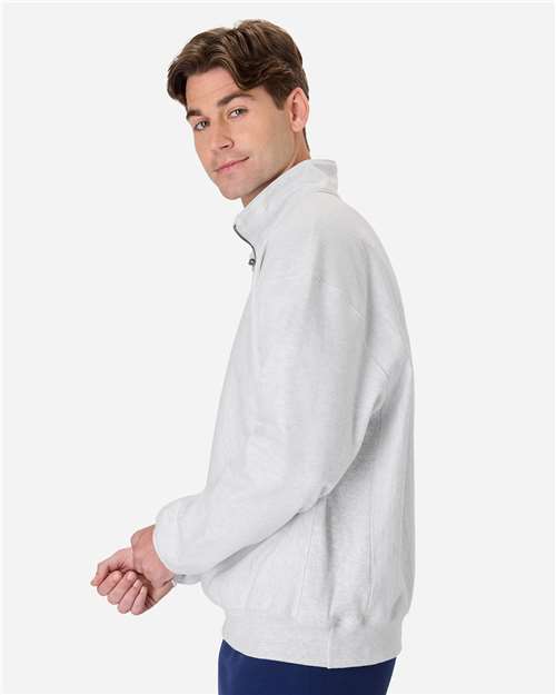 Hanes OG900 Men's Beefy Sweats Premium Heavyweight Quarter-Zip Sweatshirt - Ash - model side