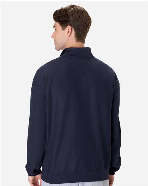 Hanes OG900 Men's Beefy Sweats Premium Heavyweight Quarter-Zip Sweatshirt - Athletic Navy - model back