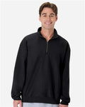 Hanes OG900 Men's Beefy Sweats Premium Heavyweight Quarter-Zip Sweatshirt - Black - model front
