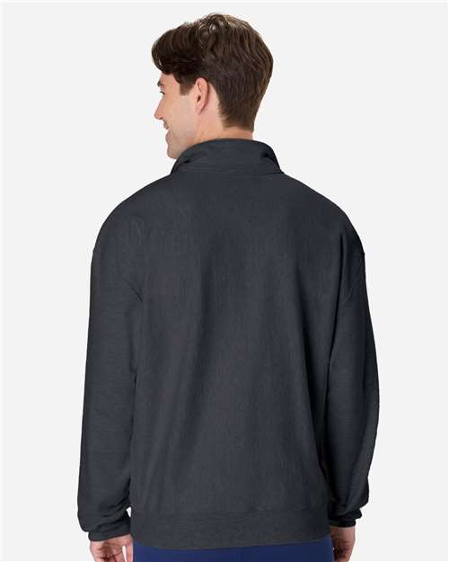 Hanes OG900 Men's Beefy Sweats Premium Heavyweight Quarter-Zip Sweatshirt - Charcoal Heather - model back