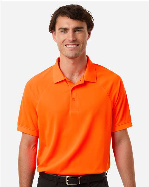 Harriton M208 Men's Charge Snag and Soil Protect Polo - Safety Orange - model front